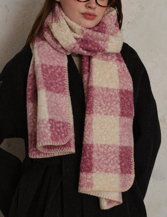 Plaid Color Block Teddy Fleece Soft Scarve