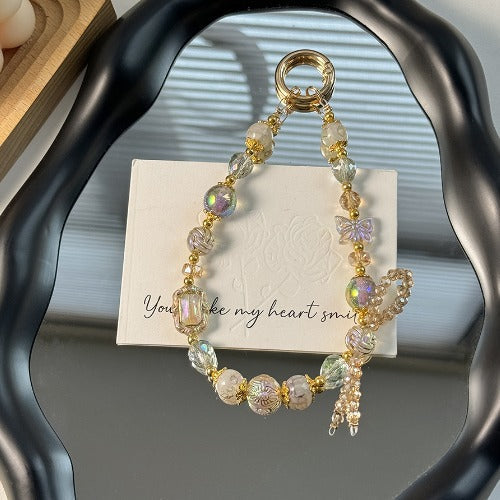 Vintage Crystal Beads Bow Keychain Bag Charm