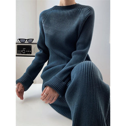 Pure Color Sweater Casual Suit
