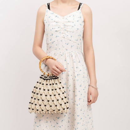 Color Block Handmade Wooden Bead Bag