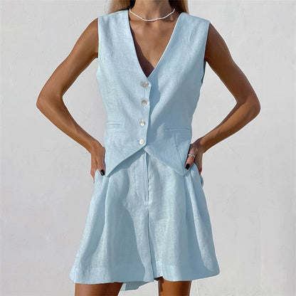 Solid Color Suit Vest Shorts Two-Piece Set