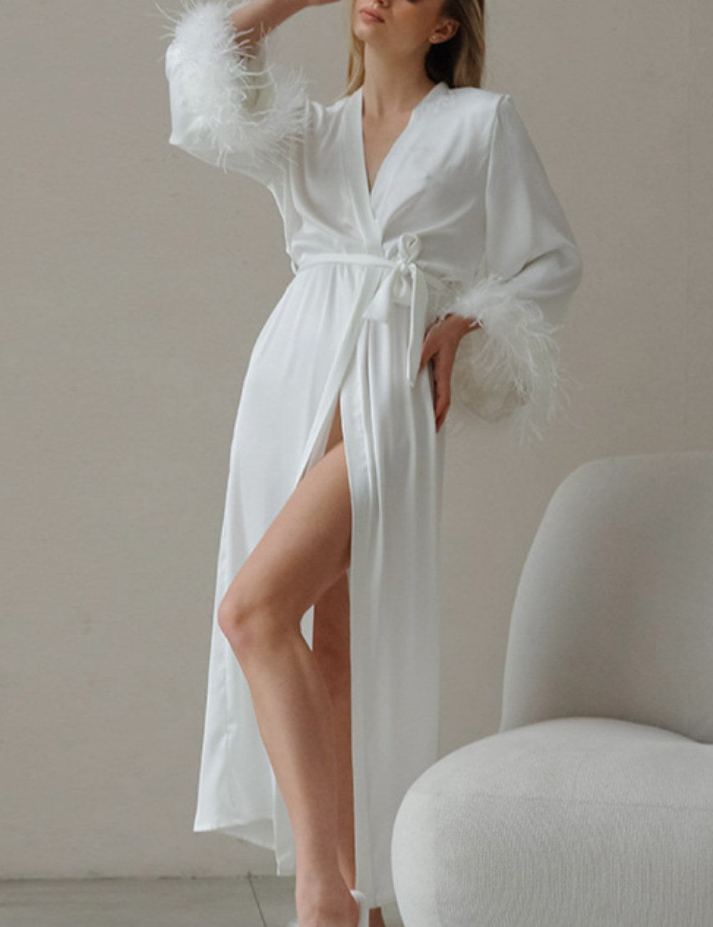 Sexy Feather Waist Tie Homewear Dress