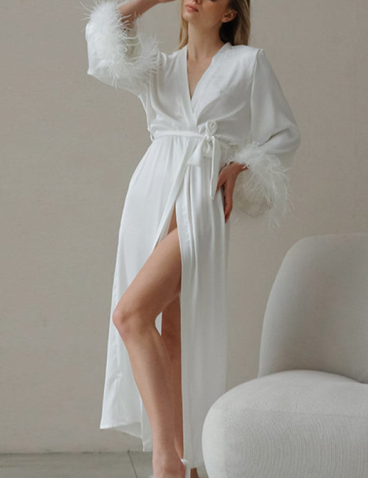 Sexy Feather Waist Tie Homewear Dress