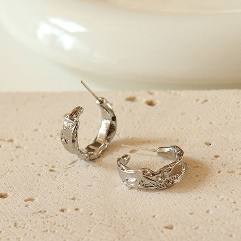 Geometric C Shaped Stud Hoop Earrings