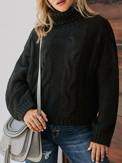 Jacquard High-Neck Long Sleeves Sweater Tops