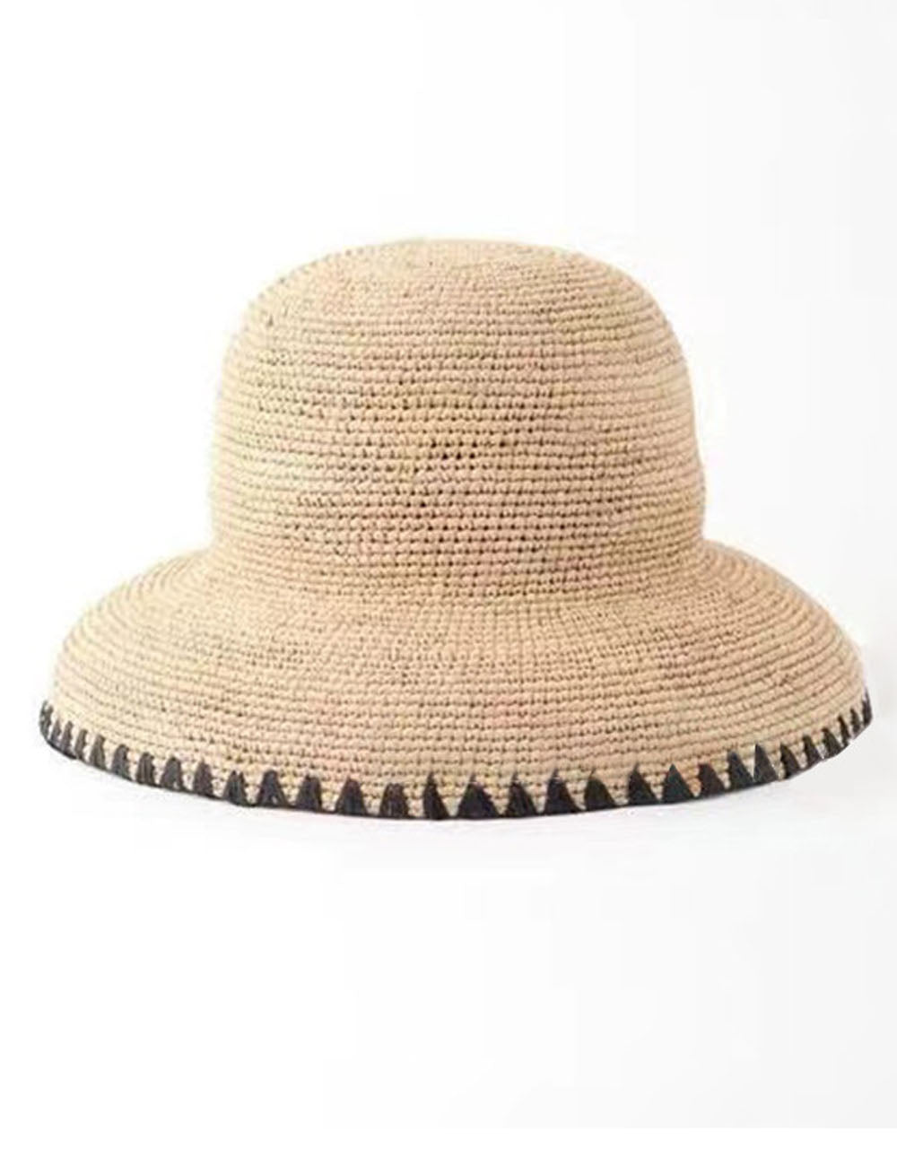 Vintage Straw Handwove Black Trim Bucket Hat