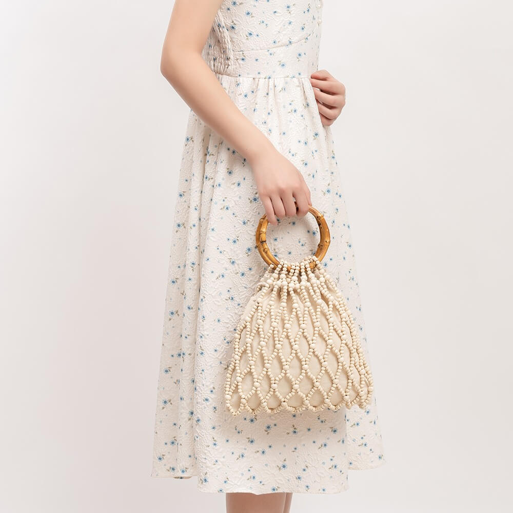 Color Block Handmade Wooden Bead Bag