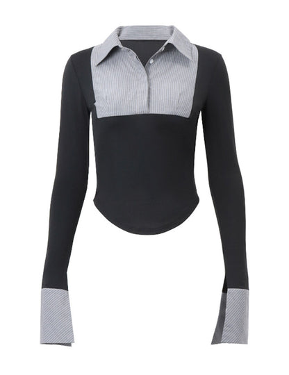 Trendy Color Block Striped Long Sleeve Top