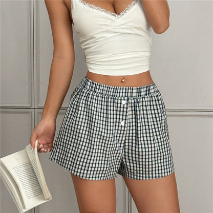 Elastic Waist Plaid Shorts