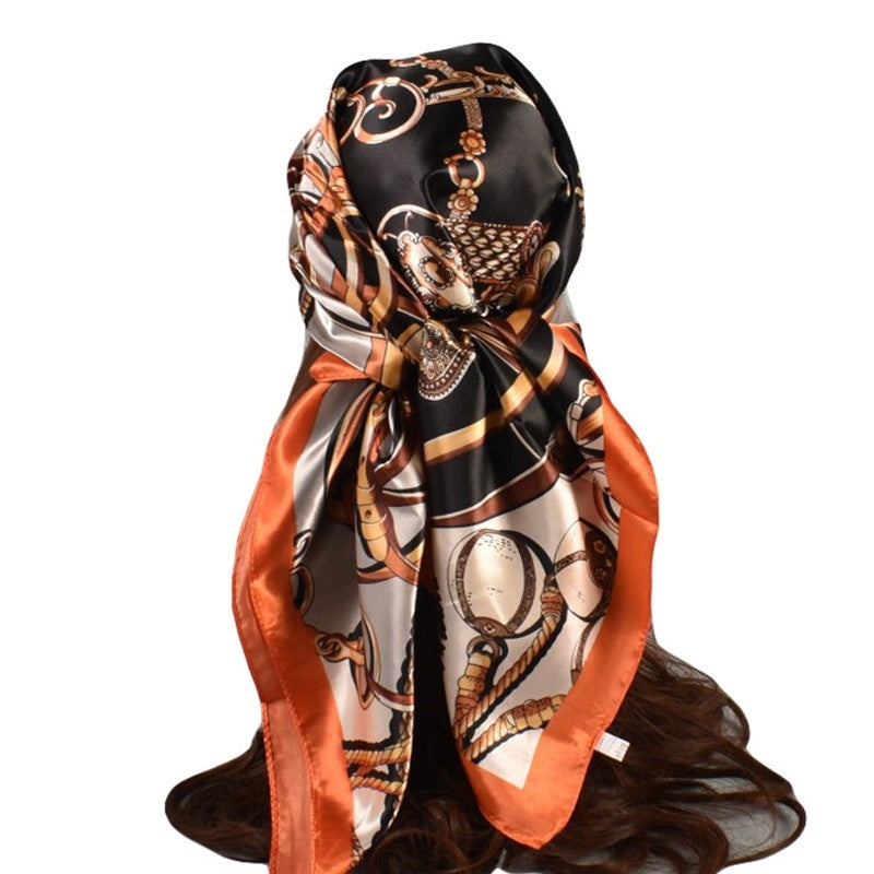 Vintage Printed Satin Square Head Scarf