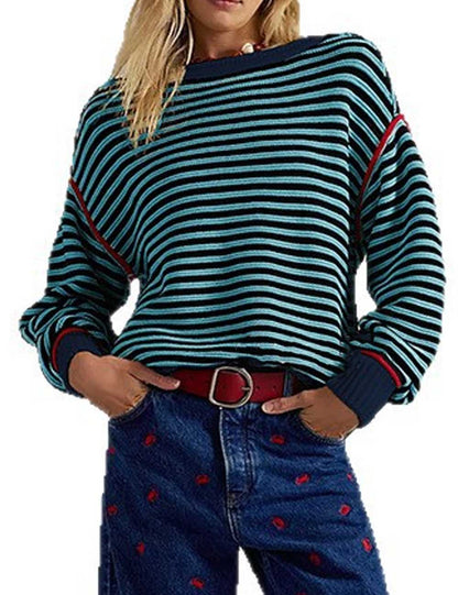 Casual Striped Crew Neck Long Sleeve Sweatshirt