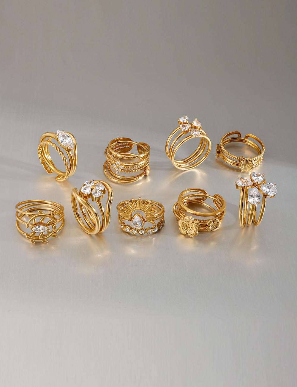 Zircon Layered Adjustable Wide Ring