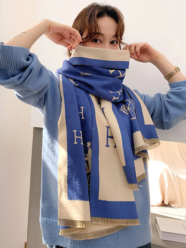 Printed Contrast Color Imitation Cashmere Shawl Scarf