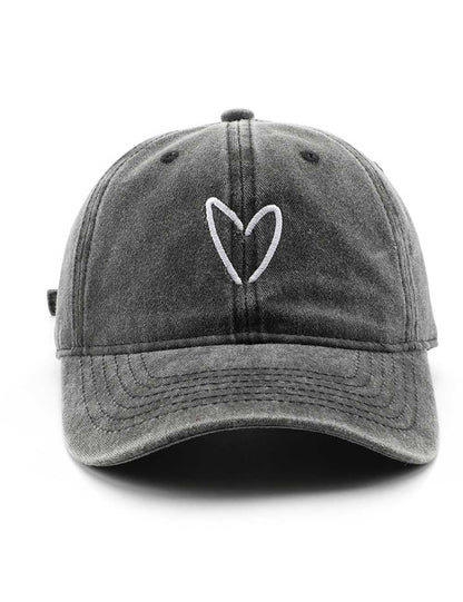 Retro Distressed Embroidered Heart Baseball Cap