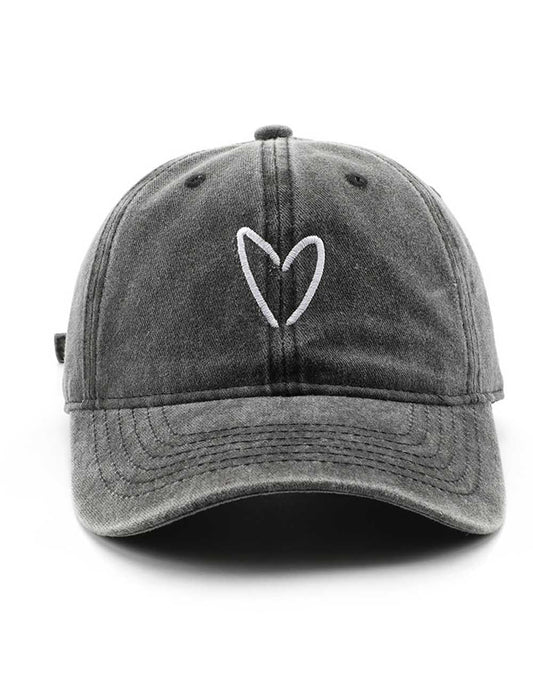 Retro Distressed Embroidered Heart Baseball Cap