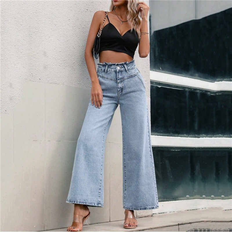 Simple And Classic Commuter High-Waisted Straight-Leg Slimming Loose Jeans