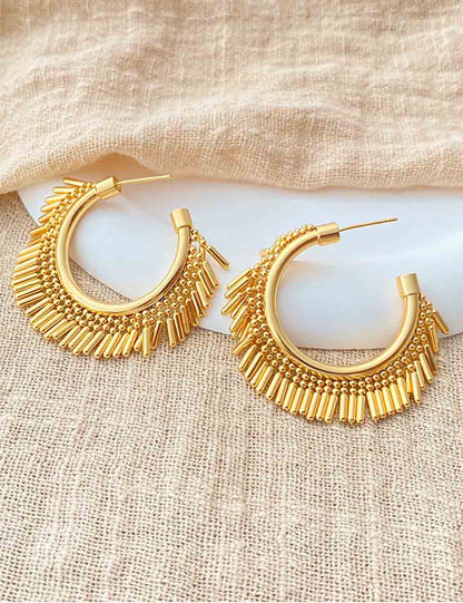Gold Plated Beaded Tassel Hoop Earing