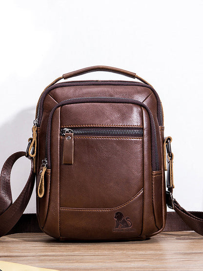 Solid Zipper Leather Multi-layer Pocket Crossbody Bag