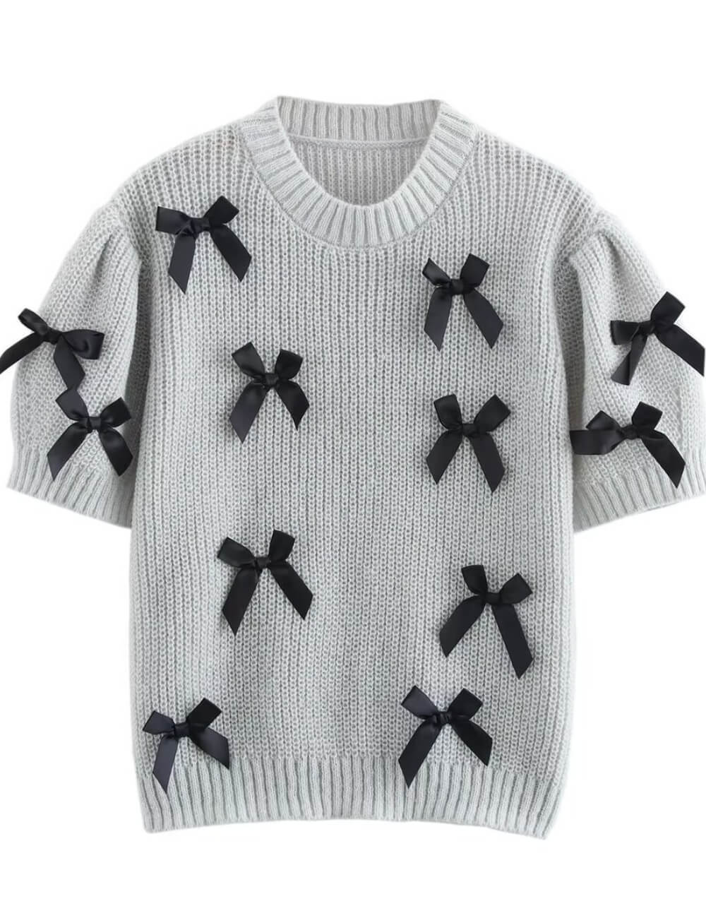 Elegant Crew Neck Bow Decor Sweater Top