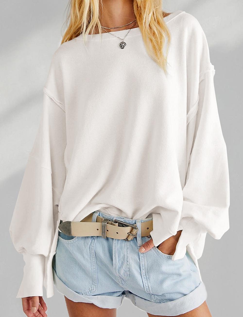 Oversize Solid Color Crew Neck Sweatshirt