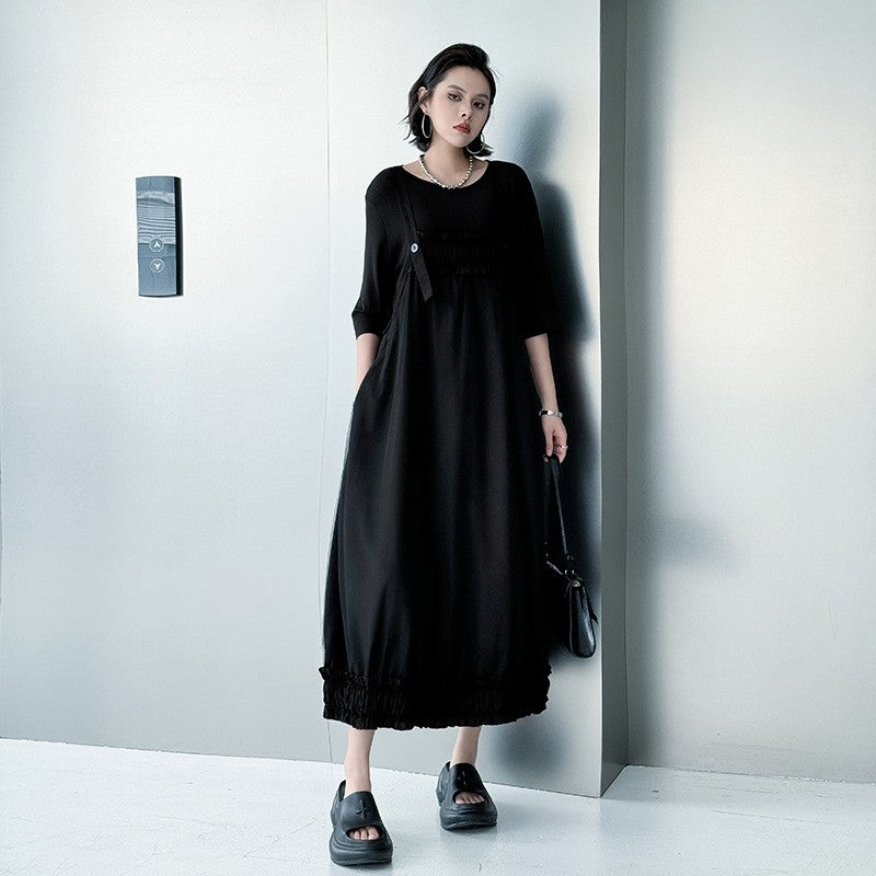 Mesh Panel Pleated Strapless Loose Fit Maxi Dress