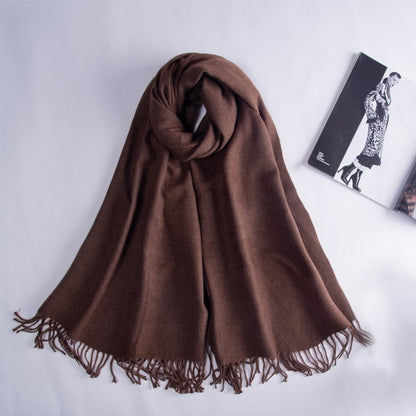 Solid Color Fringed Warm Scarf