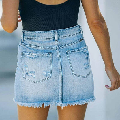 Washed Raw Hem Demin Mini Skirts