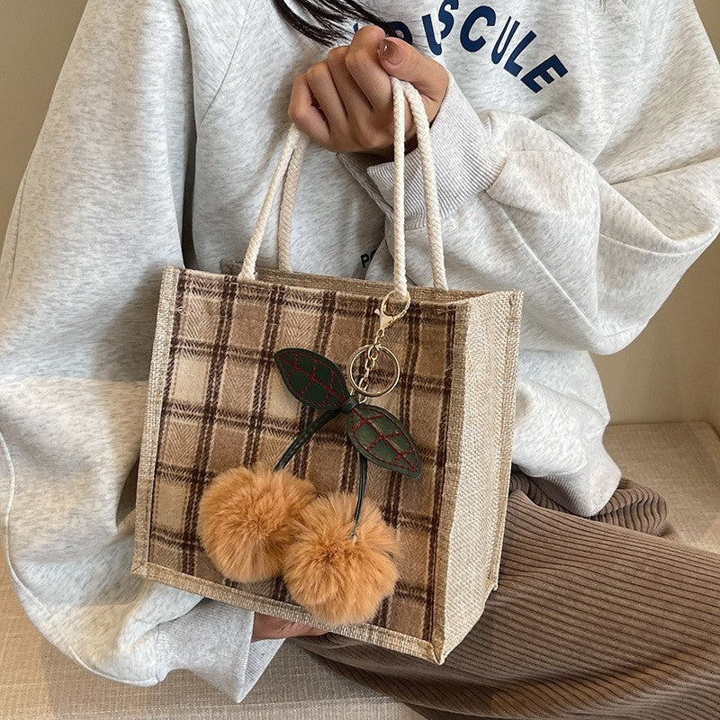 Large Capacity  Handbag With Pendant