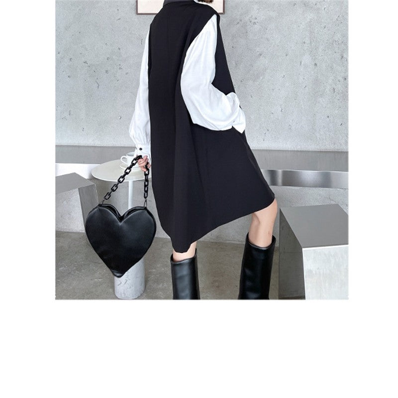 Solid Color Tailored Collar Irregular Tied Loose Vest