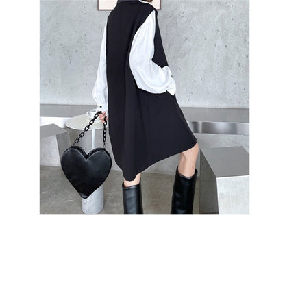 Solid Color Tailored Collar Irregular Tied Loose Vest