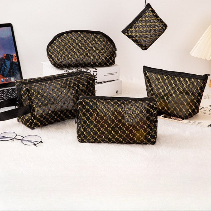 Simple Gold Mesh Portable Make Up Bags