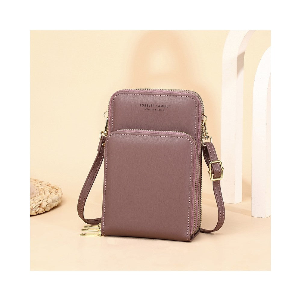 PU Leather Solid Color Large Capacity Multifunctional Purse One   Shoulder Crossbody Cell Phone Bag