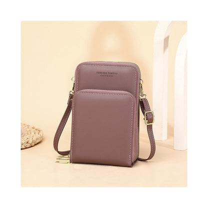 PU Leather Solid Color Large Capacity Multifunctional Purse One   Shoulder Crossbody Cell Phone Bag