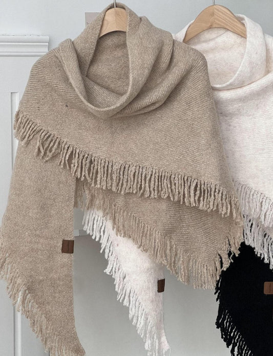 Tassel Solid Color Knit Shawl Scarve