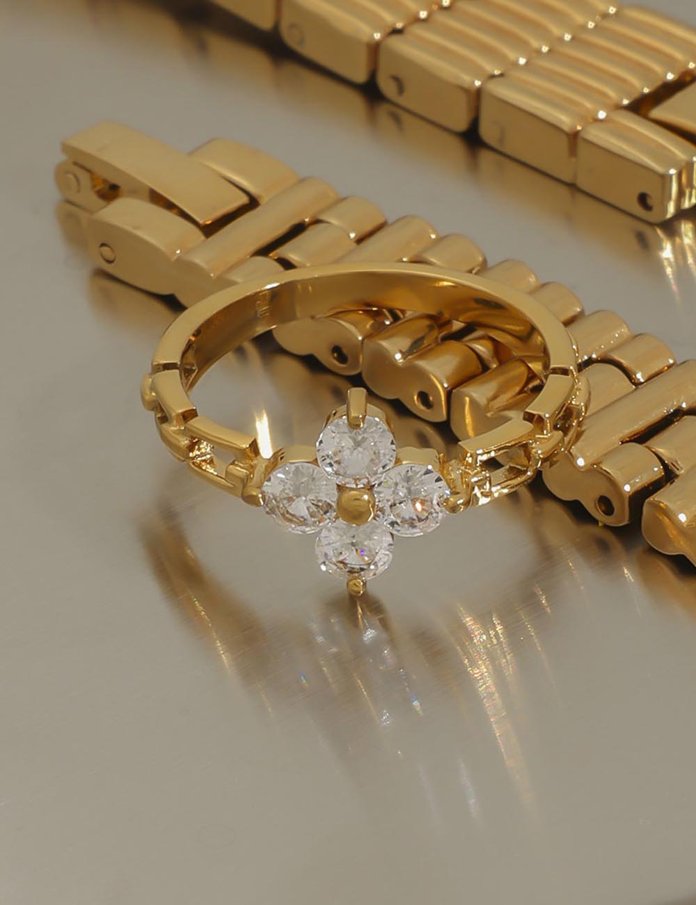 Four-Leaf Clover Cubic Zirconia Ring