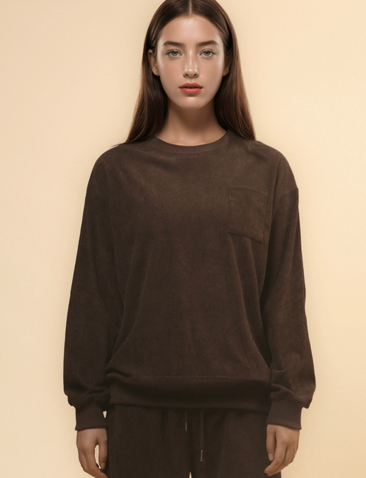 Solid Color Corduroy Casual Pullover Set