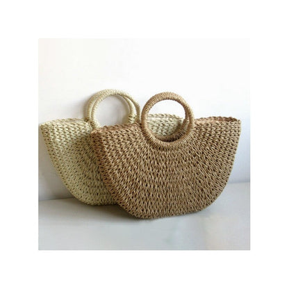 Casual Round Handle Straw Woven Handbag