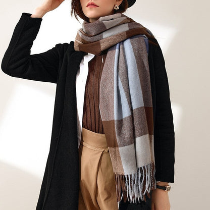Plaid Print Tassled Imitated Cashmere Warm Shawl Scarf