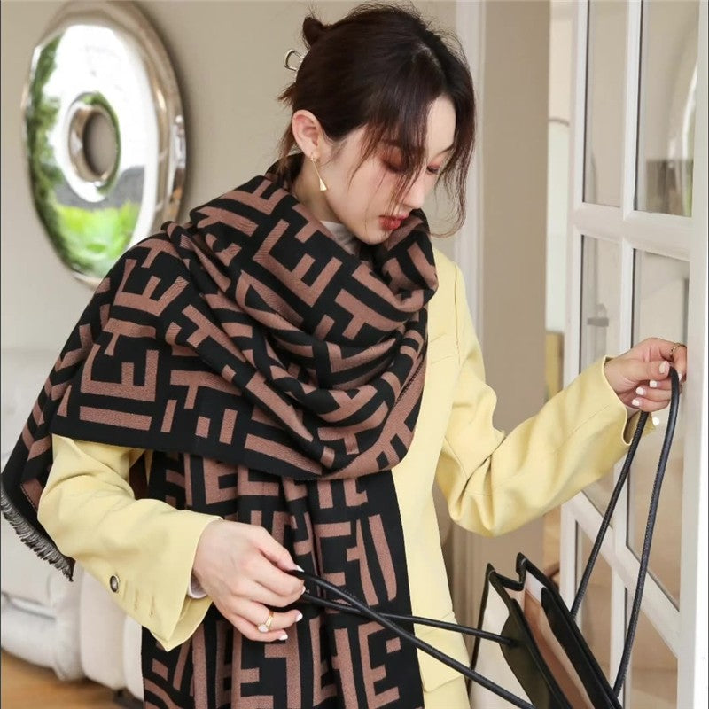 Jacquard Fringed Cashmere-Like Scarf