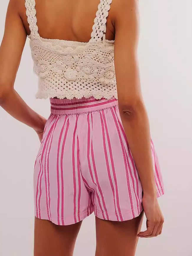 Striped High Waist Casual Shorts