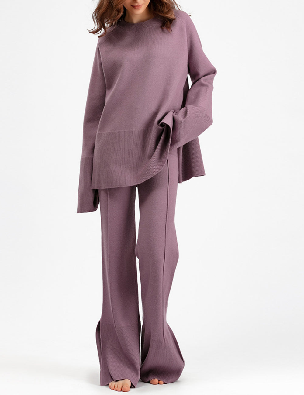 2+ Round Neck Side Split Knit Sets