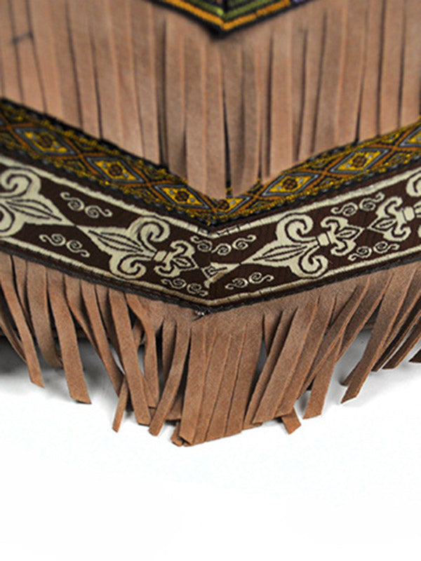 Khaki Tassels Emboridered Tote Bag