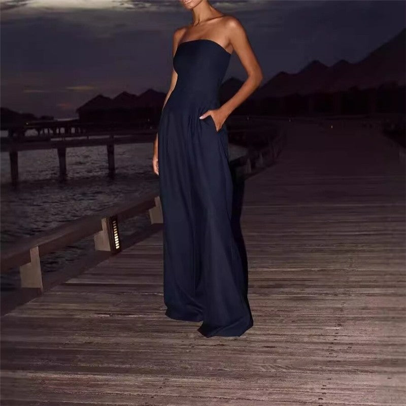 Solid Color Strapless Jumpsuit