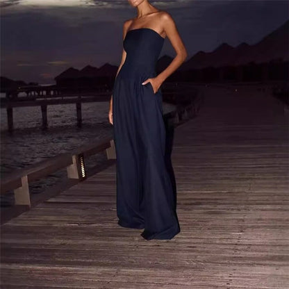 Solid Color Strapless Jumpsuit