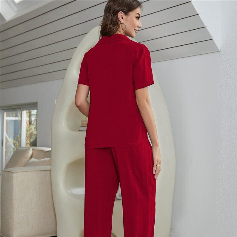 Solid Color Short Sleeve Cardigan Home Wear Three-Piece Set