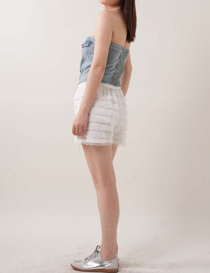 Button Down Strapless Denim Tube Tops