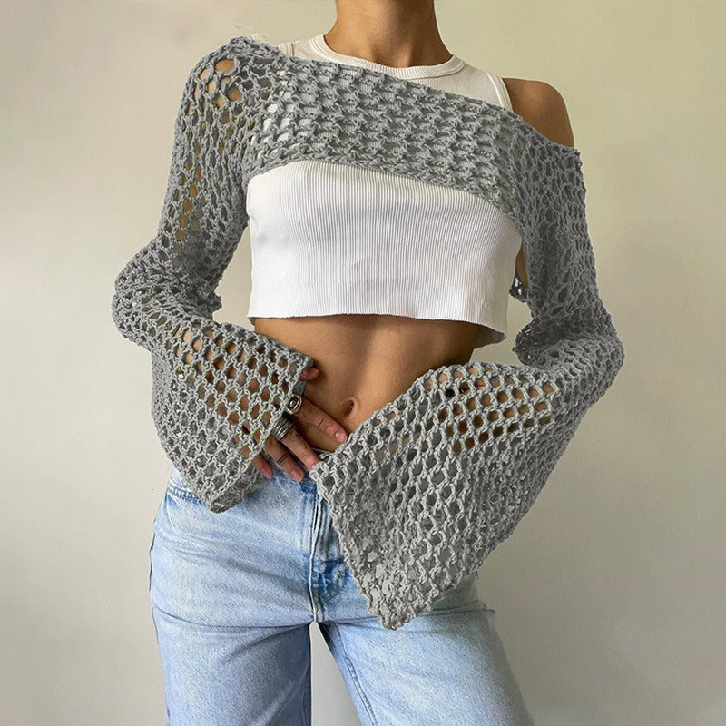 Casual Flare Sleeve Mesh Short Net Top
