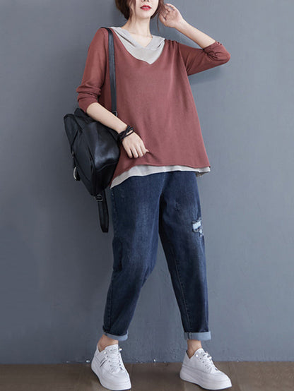 Original False Two Knitting T-Shirt Thin Sweater