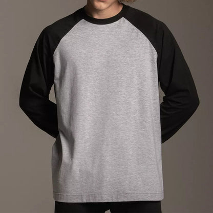 Minimalist Color Block Crew Neck Long Sleeve Top