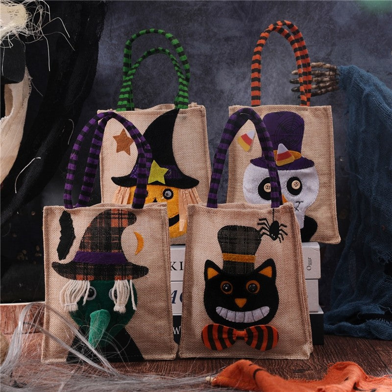 Halloween Linen Pumpkin Tote Kids Candy Bag
